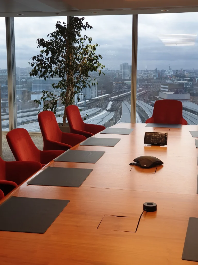 Modern conference room with city view