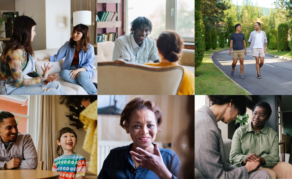 People engaging in conversations and interactions.